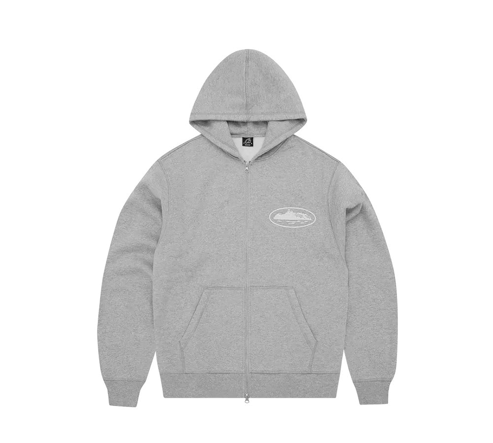 Corteiz Island Puff Print Zip Hoodie - Heather Grey